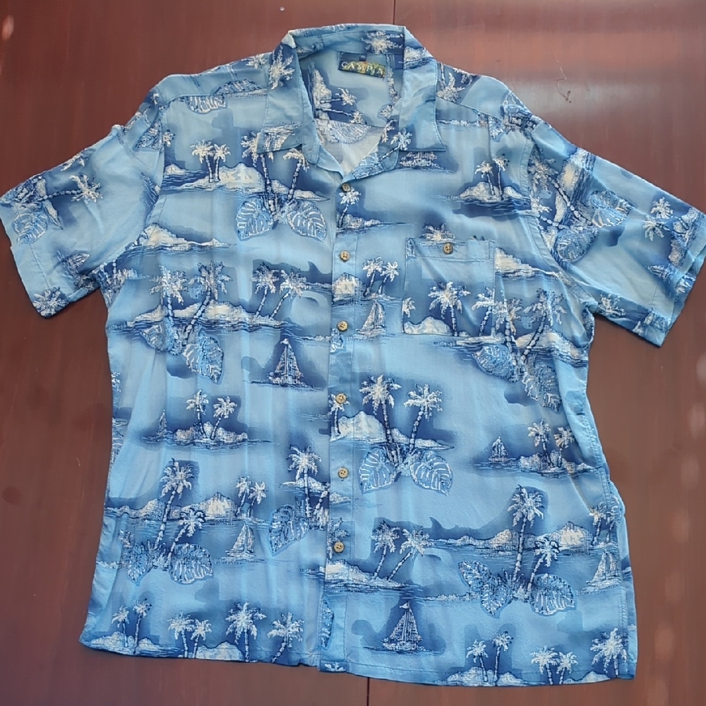 AMPM Blue Casual Button Down Shirt with Scenic Print